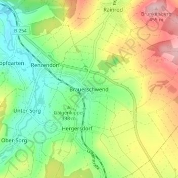 Topografische kaart Brauerschwend, hoogte, reliëf