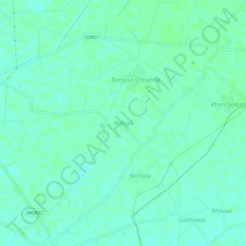 Topografische kaart Mohali, hoogte, reliëf