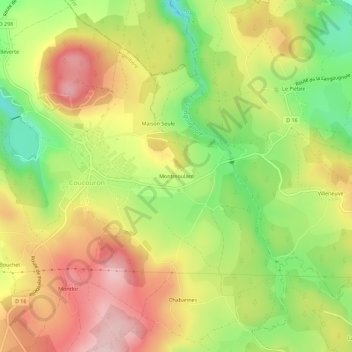 Topografische kaart Montmoulard, hoogte, reliëf