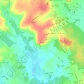 Topografische kaart Montfey, hoogte, reliëf