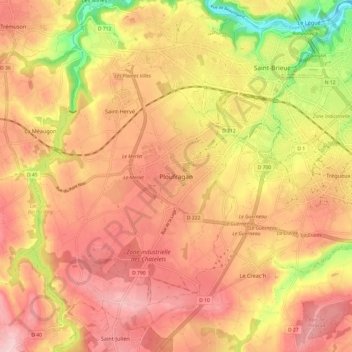 Topografische kaart Ploufragan, hoogte, reliëf
