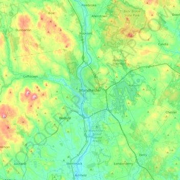 Topografische kaart Manchester, hoogte, reliëf