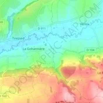 Topografische kaart La Bazillière, hoogte, reliëf
