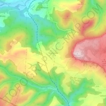 Topografische kaart Tournadous, hoogte, reliëf