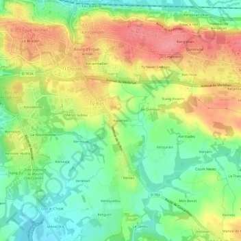 Topografische kaart Keromen, hoogte, reliëf