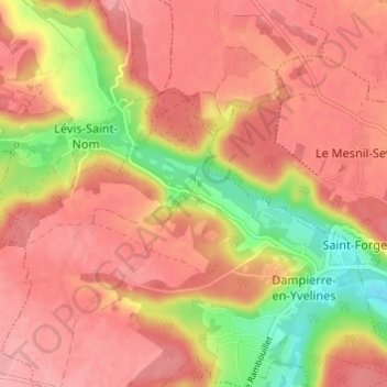 Topografische kaart Maincourt-sur-Yvette, hoogte, reliëf