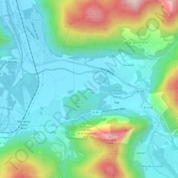 Topografische kaart Géry, hoogte, reliëf