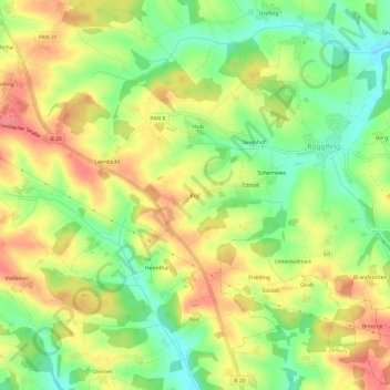 Topografische kaart Rigl, hoogte, reliëf