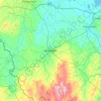 Topografische kaart Armagh, hoogte, reliëf