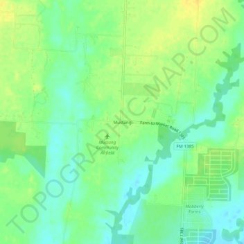 Topografische kaart Mustang, hoogte, reliëf