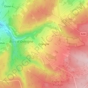 Topografische kaart Odeigne, hoogte, reliëf