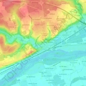 Topografische kaart Fougeray, hoogte, reliëf