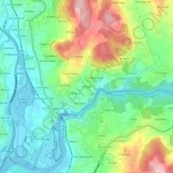 Topografische kaart A Piolla, hoogte, reliëf