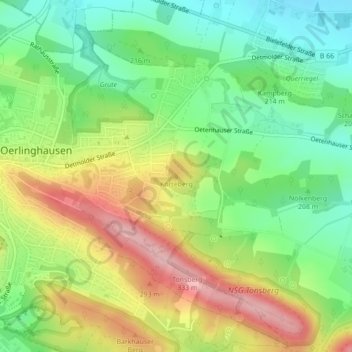 Topografische kaart Körteberg, hoogte, reliëf