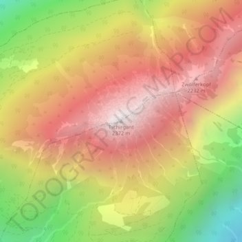Topografische kaart Tschirgant, hoogte, reliëf