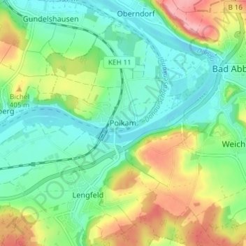 Topografische kaart Poikam, hoogte, reliëf