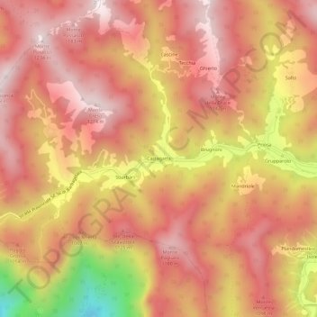 Topografische kaart Calzagatta, hoogte, reliëf