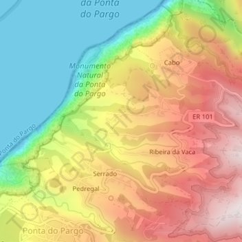 Topografische kaart Chã do Curral, hoogte, reliëf