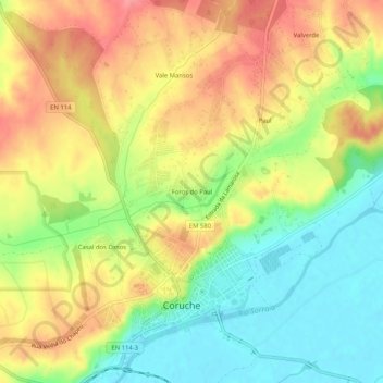 Topografische kaart Foros do Paul, hoogte, reliëf