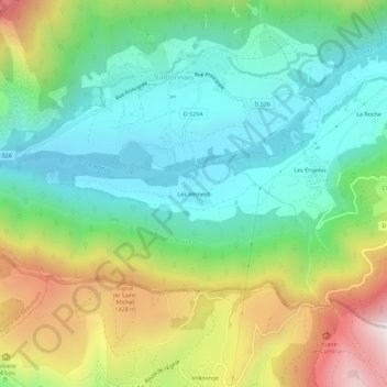 Topografische kaart Les Verneys, hoogte, reliëf