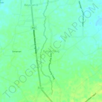 Topografische kaart Puting Tubig, hoogte, reliëf