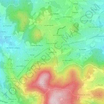 Topografische kaart Longverne, hoogte, reliëf