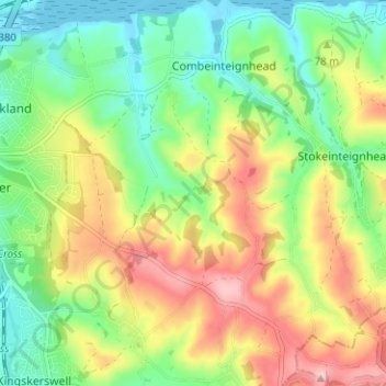 Topografische kaart Haccombe, hoogte, reliëf