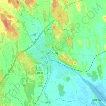 Topografische kaart Köping, hoogte, reliëf