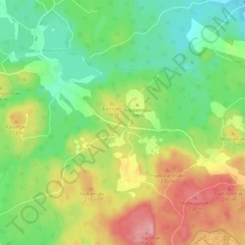 Topografische kaart Moksi, hoogte, reliëf