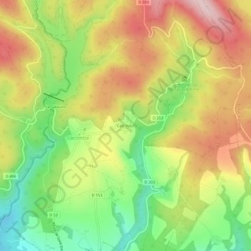 Topografische kaart Cals Haut, hoogte, reliëf