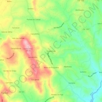Topografische kaart Fontainhas, hoogte, reliëf