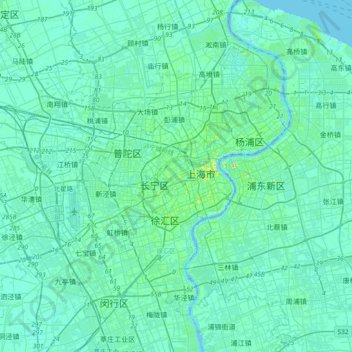 Topografische kaart 静安区, hoogte, reliëf