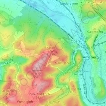 Topografische kaart Capune, hoogte, reliëf