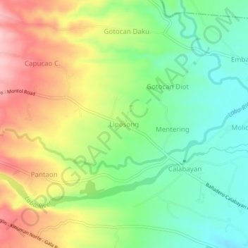 Topografische kaart Liposong, hoogte, reliëf