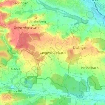 Topografische kaart Langensteinbach, hoogte, reliëf