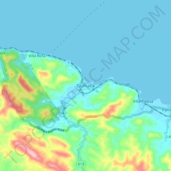 Topografische kaart Gumaca, hoogte, reliëf