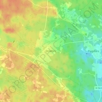 Topografische kaart Orrefors, hoogte, reliëf