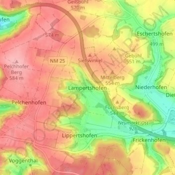 Topografische kaart Lampertshofen, hoogte, reliëf