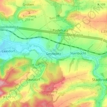 Topografische kaart Gernewitz, hoogte, reliëf