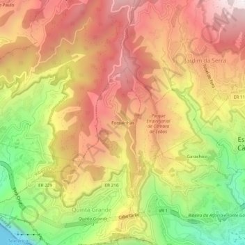 Topografische kaart Fontainhas, hoogte, reliëf