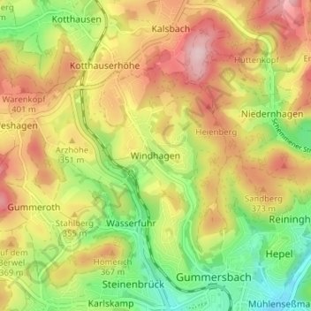 Topografische kaart Windhagen, hoogte, reliëf