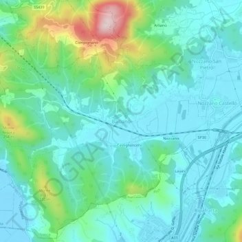 Topografische kaart Balbano, hoogte, reliëf