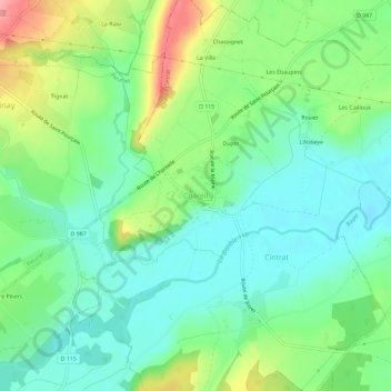 Topografische kaart Chareil, hoogte, reliëf