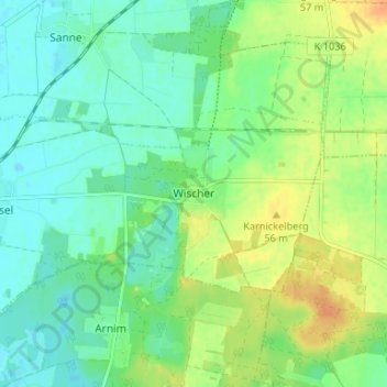 Topografische kaart Wischer, hoogte, reliëf