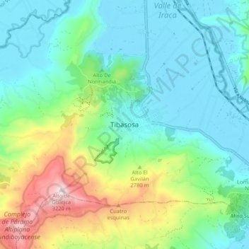 Topografische kaart Tibasosa, hoogte, reliëf