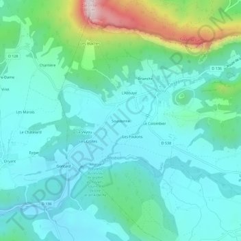 Topografische kaart Souvionne, hoogte, reliëf