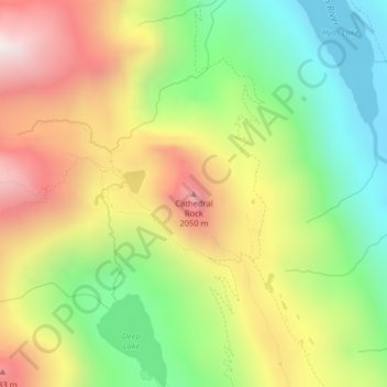 Topografische kaart Cathedral Rock, hoogte, reliëf