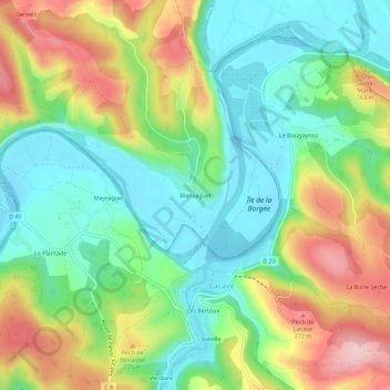 Topografische kaart Blanzaguet, hoogte, reliëf