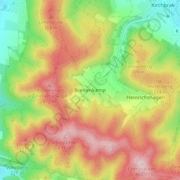 Topografische kaart Breitenkamp, hoogte, reliëf