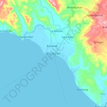 Topografische kaart Pio Duran, hoogte, reliëf